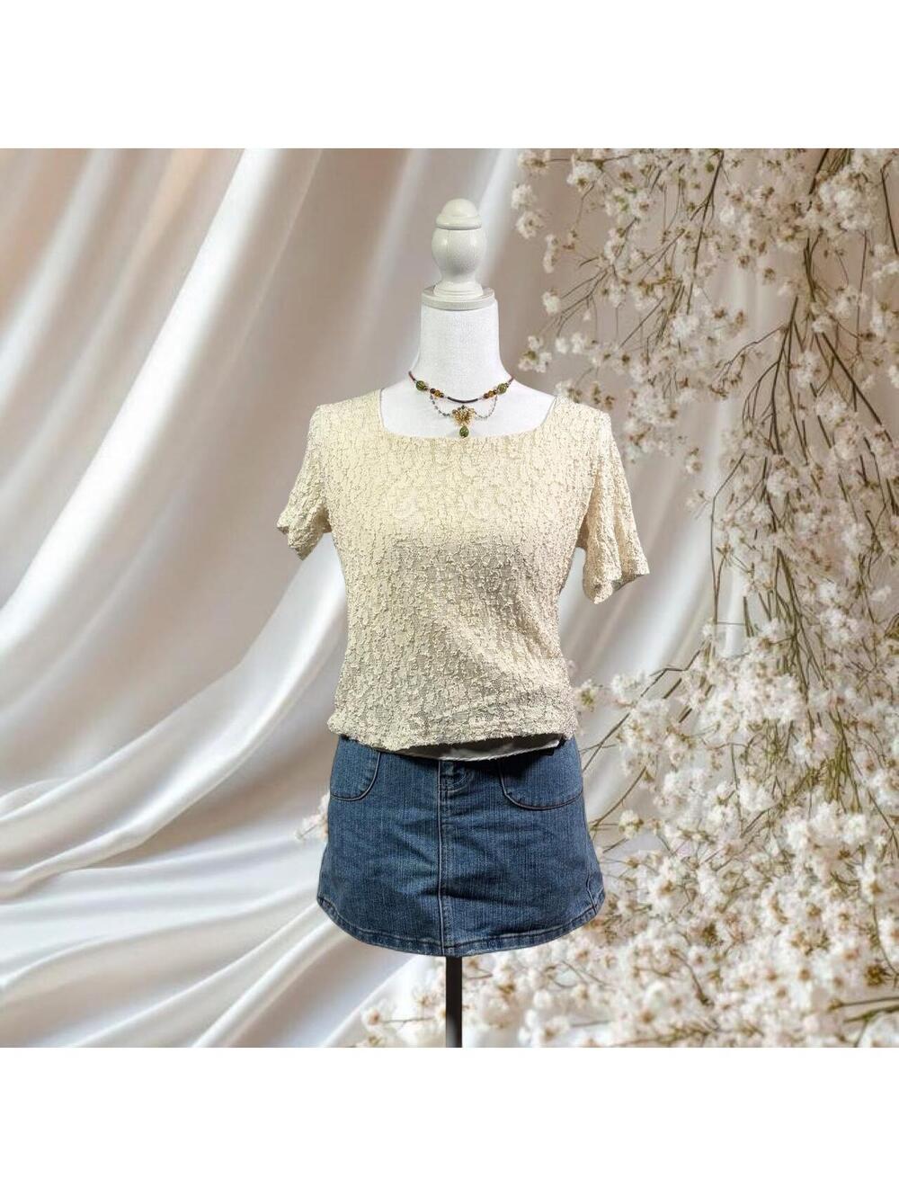 PAPÉLL STUDIO SHEER LACE TOP Y2K IVORY